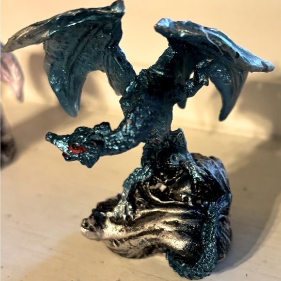 Metallic Colorful Rune Elemental Dragons On Rocks Miniature Figurines Set Of 4 - Picture 6 of 10